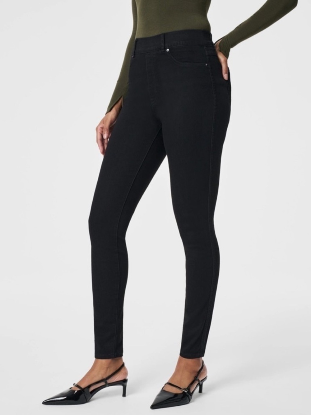 Spanx Black Pull On Jeggings Leggings Skinny Stretch Jeans Size Medium‎